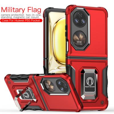 China Shockproof Tpu PC 2 in 1 Anti-fall Stand Cell Phone Case For Huawei P50 Magnetic Bracket Ring Shockproof Phone Case Pocket Car for sale