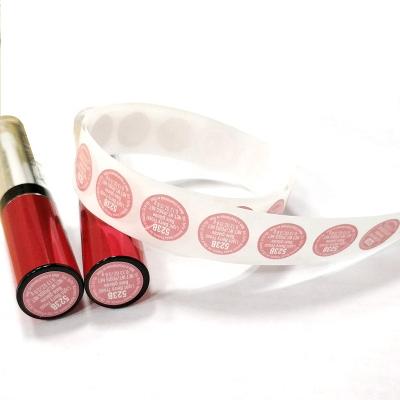 China Waterproof Custom Round Sticker Adhesive Paper Labels For Lipstick Lip Gloss Tube Base Base And Cap for sale