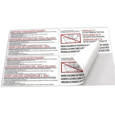 China Safety Tips Custom Self Adhesive Wrap Around Cable Labels For Hair Dryer Safety Notice Caution for sale