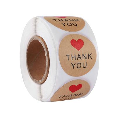 China Custom Made Custom Eco-Friendly Roll Around Brown Kraft Paper Adhesive Label Handmade Thank You Stickers For Shopping Business Support for sale