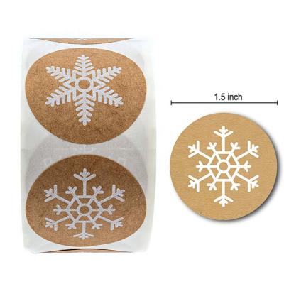 China Self Adhesive Round Wrapping Paper Label Roll Paper Snowflake Tags Snowflake Decoration Stickers for Happy Christmas New Year Holiday for sale