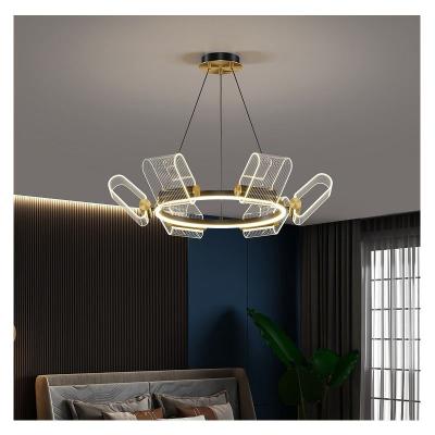 China Scandinavian Goods Modern Simple Durable Black Gold Pendant Lamp Round Living Room Long Chandelier for sale