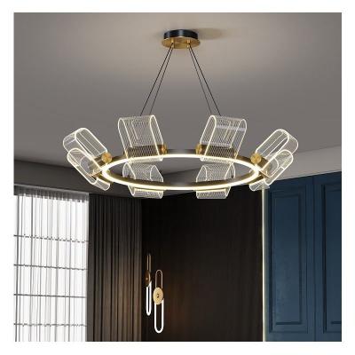 China Living Room Decorative Ceiling Lights Scandinavian Simple Hanging Pendant Circle Rings Black + Gold Luxury Modern Led Chandeliers for sale