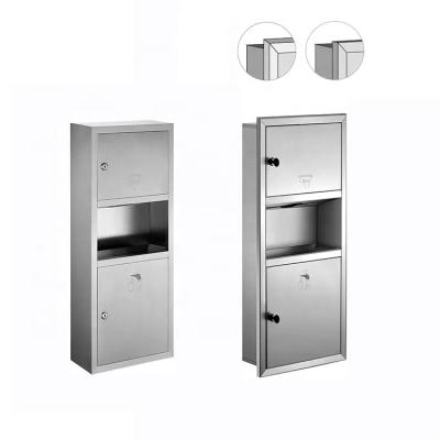 China Modern Commercial SUS304 stainless steel recessed wall mount combination waste bin and toilet hand paper towel dispenser for sale