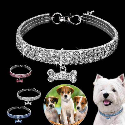 China Stocked Tureda Wholesale Dog Collar Bling Rhinestone Adjustable Necklace For Small Dogs Cats Crystal Puppy Chihuahua Cat Dog Collars for sale