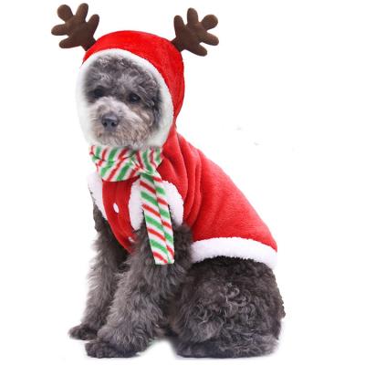 China Stocked Tureda Wholesale Christmas Pet Clothes Autumn and Winter Flannel Warm Dog Clothes Cat Elk Christmas Dog Clothes New Year for sale