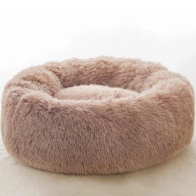 China Stocked Tureda Manufacturer Wholesale Pet Beds Fluffy Round Faux Fur Medium Small Pet hot style kennel Cat Dog bedss for sale