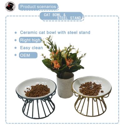 China Ceramic Cat Bowls Raised Stainless Steel Rack Pet Stocked Feeder Perfect For Cats Dogs Raised Pet Bowl for sale