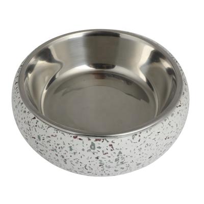 China Hot selling stocked stainless steel dog bowl with cement design for dog furbo dog camera for sale