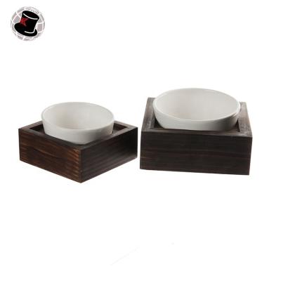 China Stocked Ceramic Pet Bowl Bowl For Dog Cat Multi Colors Wooden Frame Pet Cat Dog Bowl Ceramic Bowl for sale