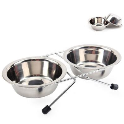 China Viable High Puppy Cat Feeding Drinking Double Dog Bowl Stainless Steel Bowls With Steel Stand Slow Feeder Dog Bowl for sale