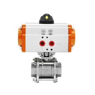 China Three Piece Thread NPT Full Port Pneumatic Actuator SS Ball Valve for sale