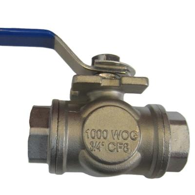 China Stainless Steel Casting Industrial Manual Three Way Female Thread Ball Valve with Handle for sale