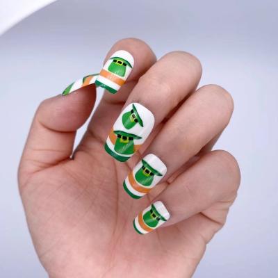 China Flexibility 24 Pcs / Box Wholesale Artificial Nails Printed Long Fake Nails Tips Green Pressed On Nails for sale