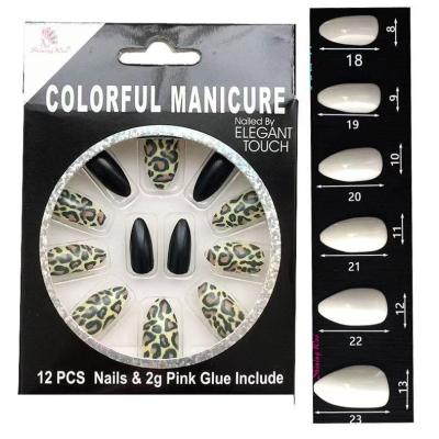 China Wholesale Medium Flexibility Black Almond Leopard Print Nail Art Long Finished Stick Nail Printed Almond Shaped Fake Nails for sale