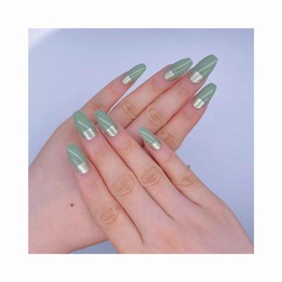 China New Green Flexibility INS Almond Shaped Nails With Gold Powder Full Coverage Nail Foil for sale