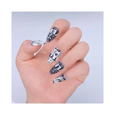 China Flexibility 2021 Artificial Nails New Custom Fake Nails Sharp Black And White English Matte False Nail Tips for sale