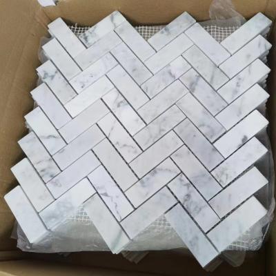 China White Herringbone Marble Flooring Carrara Mosaic Wall Slab for sale