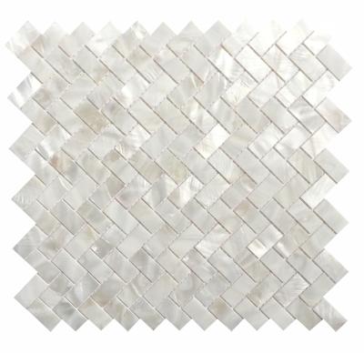 China Parquet Skin and Pearl Shell Tile Kitchen Backsplash Mosaic by Mesh Herringbone Mini Stick Brick White for sale