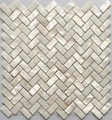 China White Brick Pearly Parquet 10mm*20mm Shell Mosaic Tile for sale