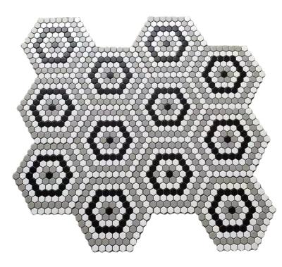 China Parquet Color Black And White Hexagon Mosaic Pattern Ceramic Slab For Floor Tiles for sale