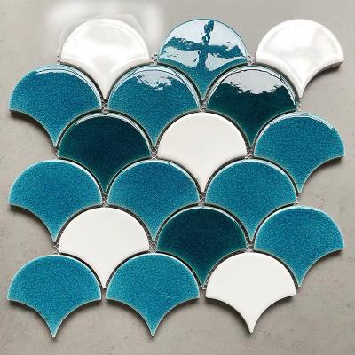 China Parquet Green Fish Scale Mosaic Tile White Porcelain for sale