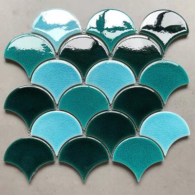 China Parquet Fish Scale Slab Green Porcelain Mosaic for sale