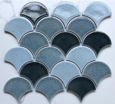 China Gray Parquet Series Mix Gray Fan Shape Fish Scale Porcelain Slab Top Mosaic for sale