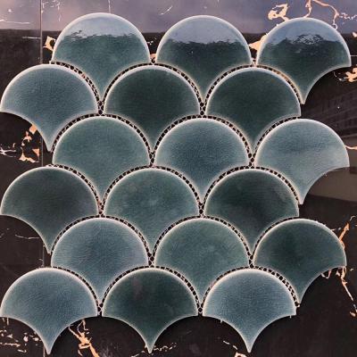 China Hot Sale Gray Fan Shaped Mosaic Tile /Fish Scale Mosaic Tiles Porcelain Flooring for sale