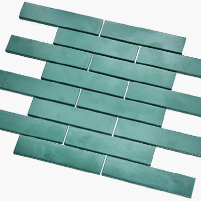 China Dark Green Ceramic Parquet Porcelain Strip Subway Slab Mosaic for sale