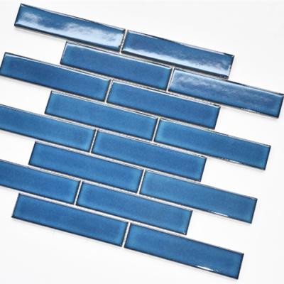 China Marble Ceramic Parquet Navy Blue Strip Porcelain Subway Slab Toilet Wall Mosaic for sale