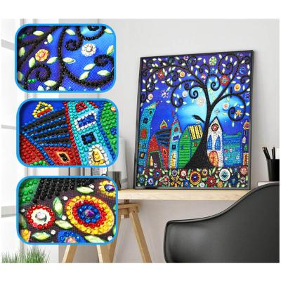 China Modern Cartoon Tree Under The Village 5D Diamond DIY Special Shape Crystal Diamond Painting Custom Photo for sale