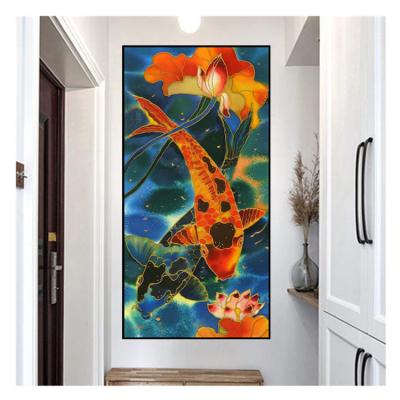 China Wholesale Modern 5D Diamond Painting DIY Diamond Painting Lotus Fish Home Decoration 5D Diamond Painting for sale