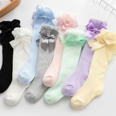 China Newborn Sporty Plain Colorful Color Lace Bowknot Summer Girls Medium Tube Bangs Thin Net Breathable Princess Toddler Baby Ruffle Socks for sale