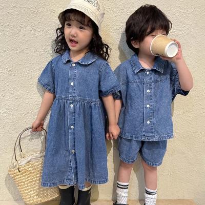 China Fashion Siamese Hole Set Kids Clothes Baby Boy Jeans Custom Two Piece Anti-Shrink Jeans Clothing for sale