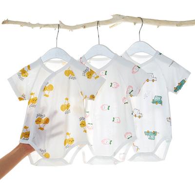 China Comfortable Breathble Customized Super Soft Newborn Short Sleeve Cotton Magnetic Loop Baby Romper Clothes for sale