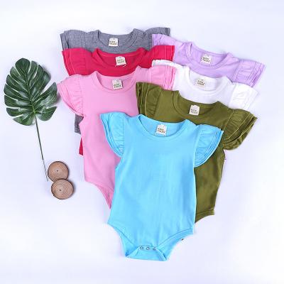 China Wholesale Comfortable Breathble 100% Combed Cotton Infant Romper Flutter Sleeve Suit Baby Girls Baby Rompers Jumpsuit for sale