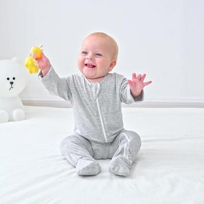 China Wholesale Custom Print Cozy Breathble Long Sleeves Bamboo Zipper Baby Romper Newborn Unisex Infant Pajamas Spandex Jumpsuit for sale