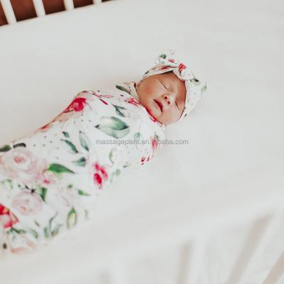 China Anti-Static Floral Stretch Bamboo Baby Wrap Newborn Wrap Blanket With Mom Gownies Delivery for sale