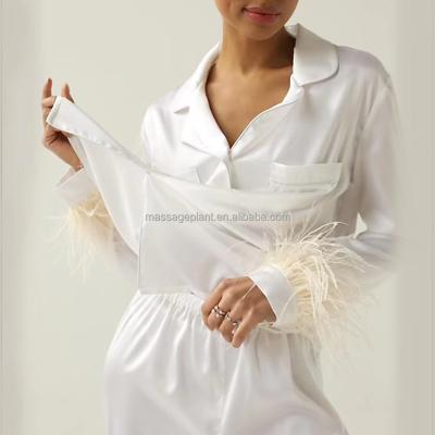 China Feather QUICK DRY Pajamas Sheath Long Satin Bride Sexy Wedding Bridal Sleepwear Pajamas Women Long for sale