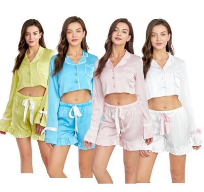 China QUICK DRY Custom Made Summer Sleepwear Shorts Pajama Sets Chinese Silk Pajamas Women for sale