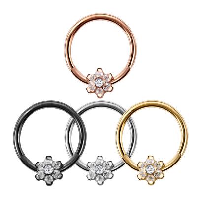 China 2022 New Zircon ASTM F136 Trendy Titanium Multicolor Exquisite Septum Piercing Jewelry Women Men Stud Earrings Flower Nose Ring for sale