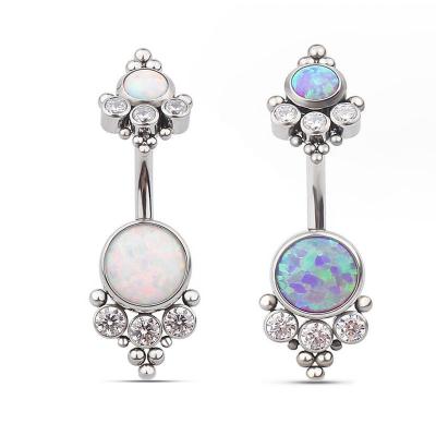 China FASHIONABLE 14G F136 Internally Threaded Titanium Opal Zircon Curve Banana Navel Belly Band Piercing Navel Ring for sale