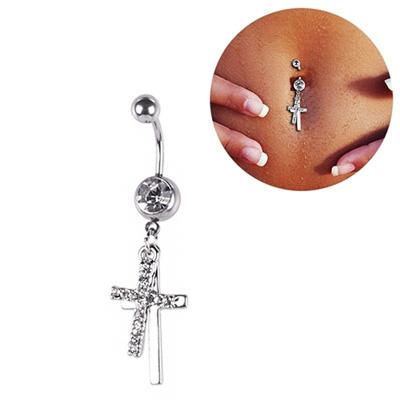 China TRENDY Hollow Cross Dangle Navel Rings Navel Bar Clear Black CZs Belly Piercing Body Jewelry Gothic Punk for sale