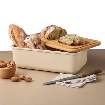 China Hot Selling Freshness Preservation Rectangle Food Grade Food Container Large Plastic Bread Box With Bamboo Lid for sale