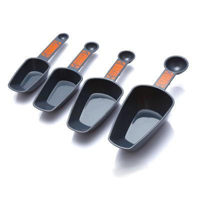 China Sustainable 4 Piece Kitchen Tools Baking Coffee Accessories Plastic 2 In 1 Gauge Cups And Spoons Set for sale