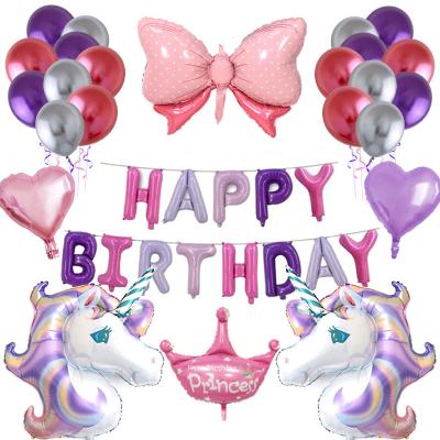 China One Year Unicorn Unicorn Aluminum Foil Balloon Birthday Luxury Baby Party Decoration Aluminum Foil Balloon Set for sale