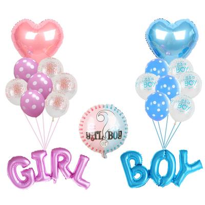 China Kind of luxury baby reveal party supplies boy or girl shower decorations boy? Girl heart balloon set for sale