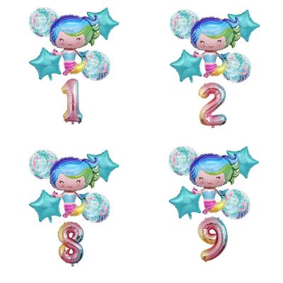 China MermaidGradient Digital Foil Balloons Kids Birthday Party Decoration Balloons Deluxe Set for sale