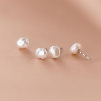 China TRENDY 925 Sterling Silver Natural Unique Baroque Pearl Ear Studs Earrings Wedding Bridal Jewelry For Women for sale